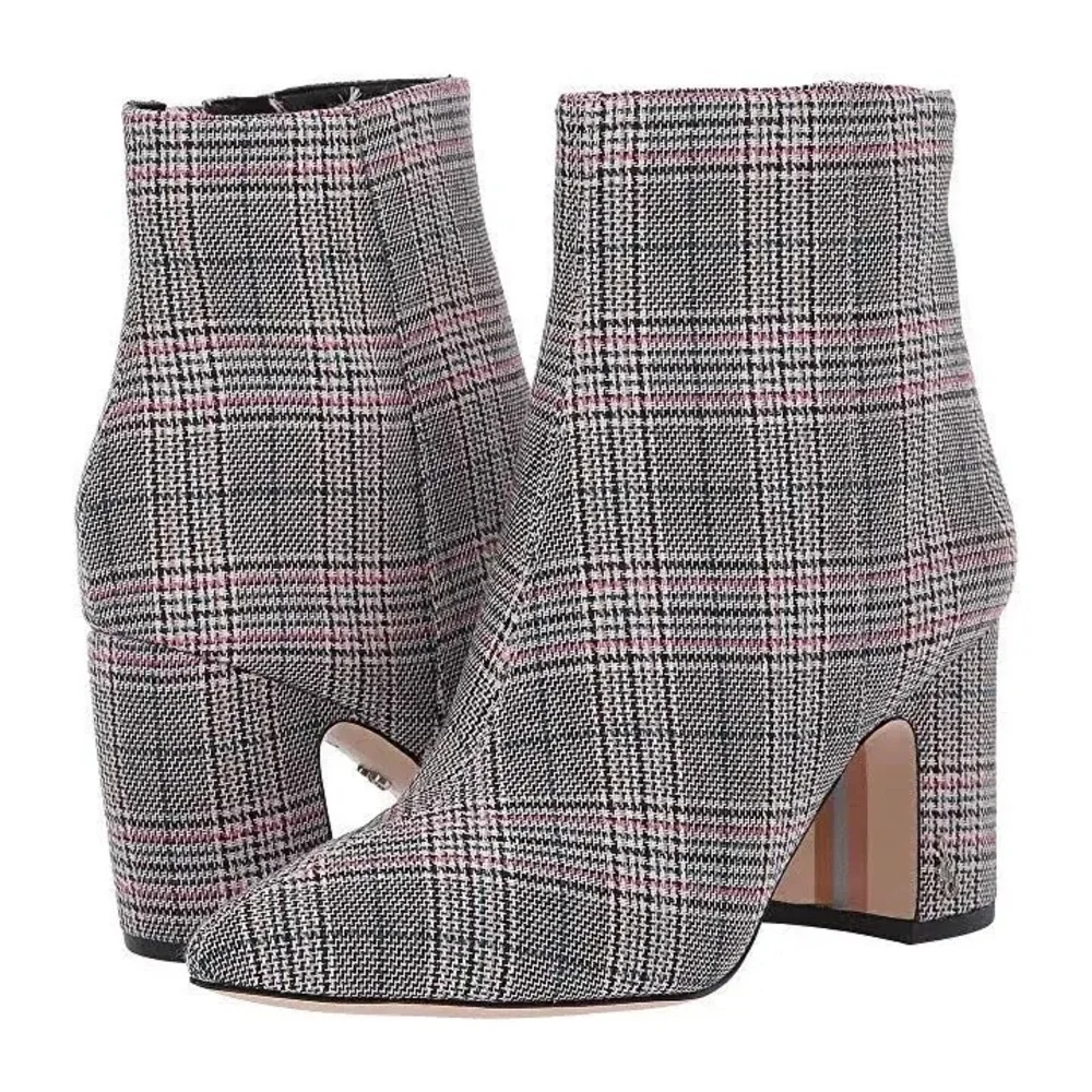 Sam Edelman Gray Plaid Hilty Booties w/ Pointed Toe - Size 8.5 - Picture 2 of 4